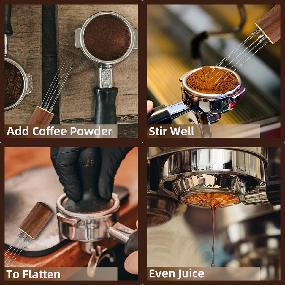 Needle Coffee Stirrer Espresso Distributor Stainless Steel Coffee Stirrer Tamper WDT Tool With Wood Handle Cafe Barista Supplies