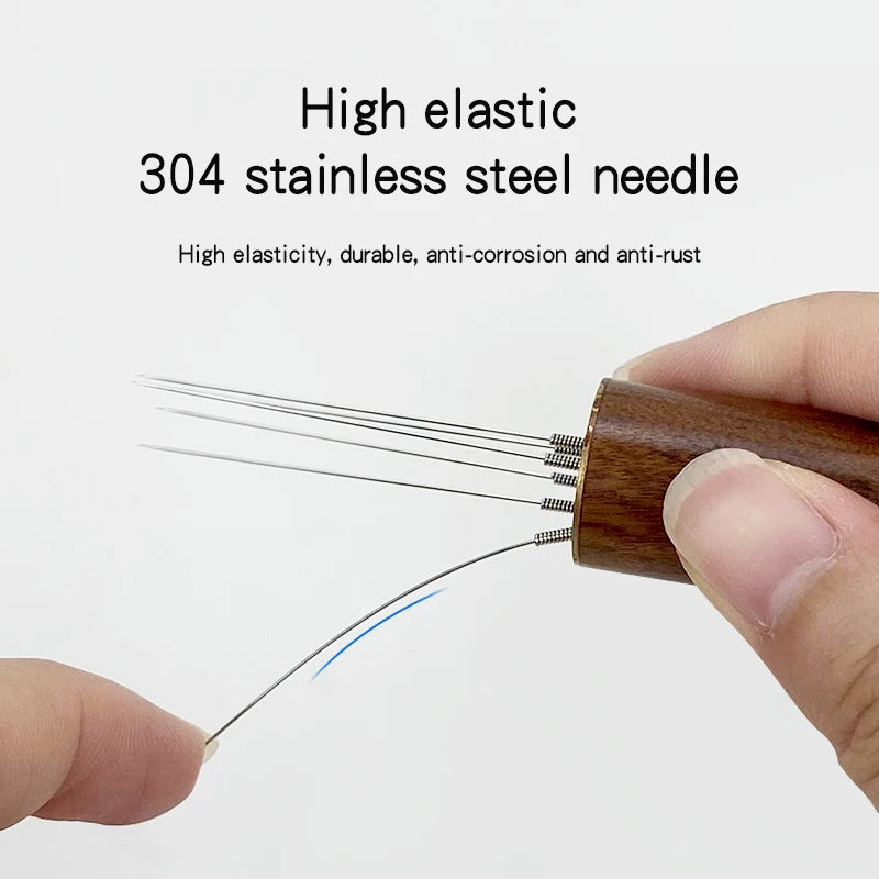 Needle Coffee Stirrer Espresso Distributor Stainless Steel Coffee Stirrer Tamper WDT Tool With Wood Handle Cafe Barista Supplies